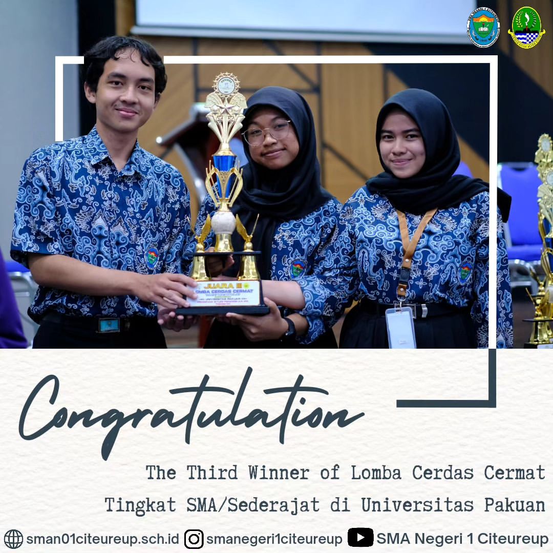 Juara 3 pada KOSINUS (Kompetisi Sains untuk Siswa dan Mahasiswa) kategori Lomba Cerdas Cermat tingkat SMA/Sederajat 